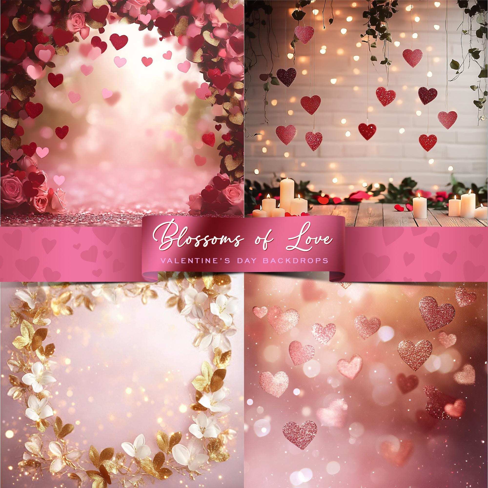 Blossoms of Love – Fundaluri Digitale PNG pentru Ziua Îndrăgostiților, în stil acuarelă, bokeh și decor realist