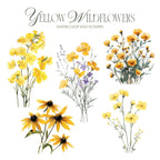 Yellow Floral Clipart – Clipart PNG cu flori sălbatice galbene în stil acuarelă, buchete și aranjamente florale