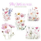 Clipart Acuarelă Flori de Câmp Roz, Ilustrații Florale Elegante