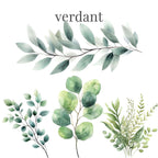 Verdant – Clipart PNG cu frunziș verde în stil acuarelă, ideal pentru nunți boho și designuri botanice