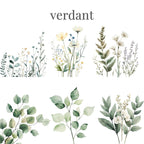 Verdant – Clipart PNG cu frunziș verde în stil acuarelă, ideal pentru nunți boho și designuri botanice