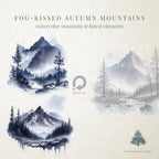 Fog-Kissed Autumn Mountains: Mountains Clipart - Watercolor Clipart - Forest Clipart - Mountain Landscapes - Mountains - Watercolor Forest
