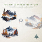 Fog-Kissed Autumn Mountains: Mountains Clipart - Watercolor Clipart - Forest Clipart - Mountain Landscapes - Mountains - Watercolor Forest