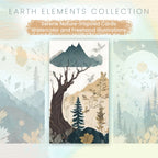 Earth Elements, Serene Nature-Inspired Cards, Watercolor Illustrations, Soft colors, earthy tones, Wall Art, Digital Print, High Resolution