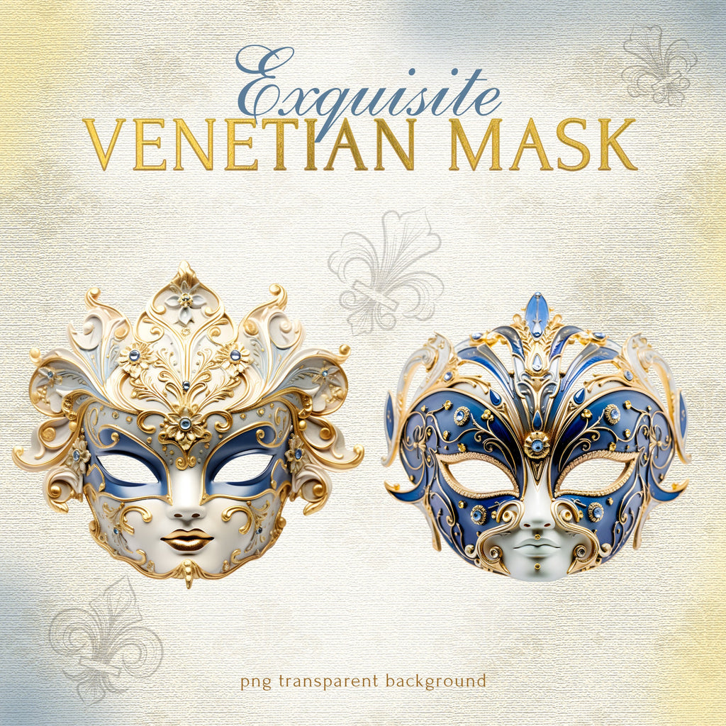 Clipart Măști Venețiene, Bal Mascat, Stil de Lux