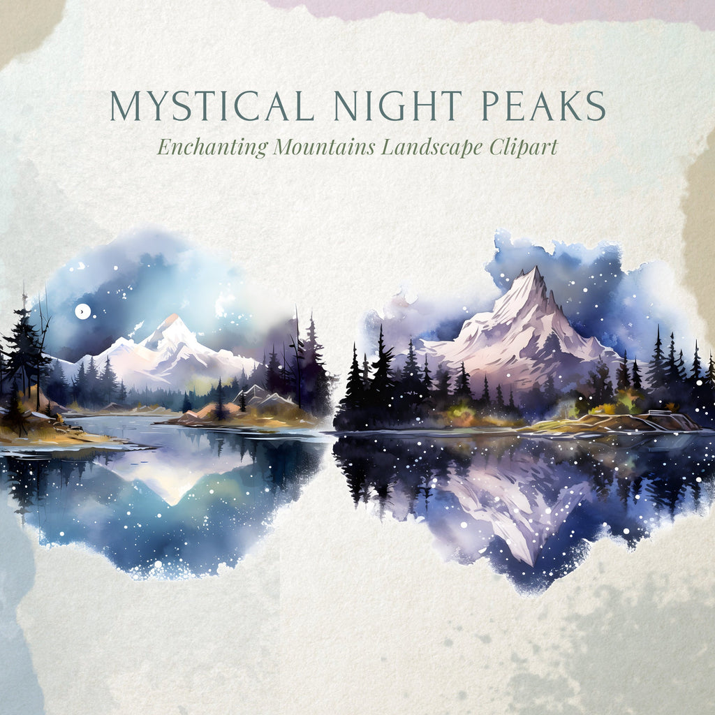 Mystical Night Peaks, Mountains Clipart, Watercolor Night Sky, Night Forest, Mountain Landscapes, Mountains Night Sky, Moonlit Mountain