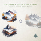 Fog-Kissed Autumn Mountains: Mountains Clipart - Watercolor Clipart - Forest Clipart - Mountain Landscapes - Mountains - Watercolor Forest