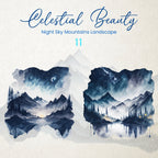 Celestial Beauty: Mountains Clipart - Watercolor Night Sky - Forest Clipart - Mountain Landscapes - Mountains in Night Sky Moonlit Mountain