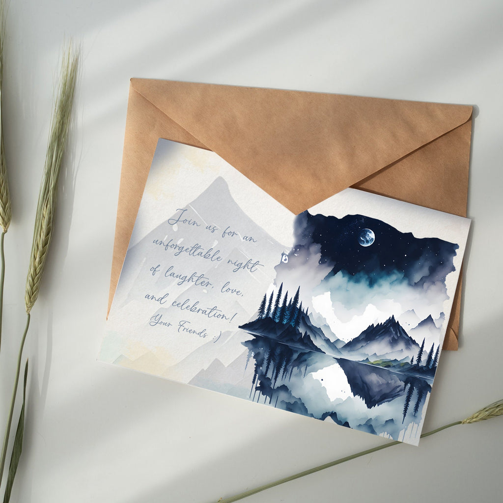 Celestial Beauty: Mountains Clipart - Watercolor Night Sky - Forest Clipart - Mountain Landscapes - Mountains in Night Sky Moonlit Mountain