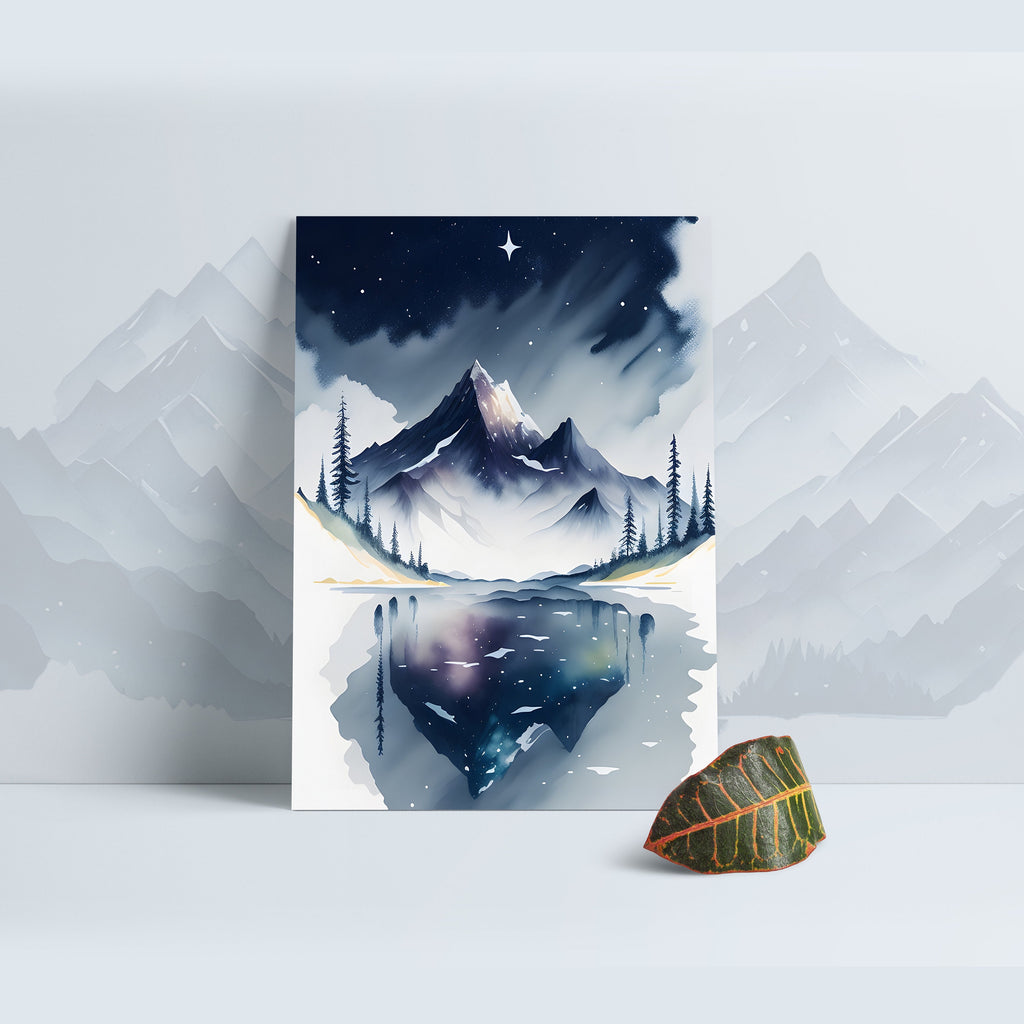 Celestial Beauty: Mountains Clipart - Watercolor Night Sky - Forest Clipart - Mountain Landscapes - Mountains in Night Sky Moonlit Mountain