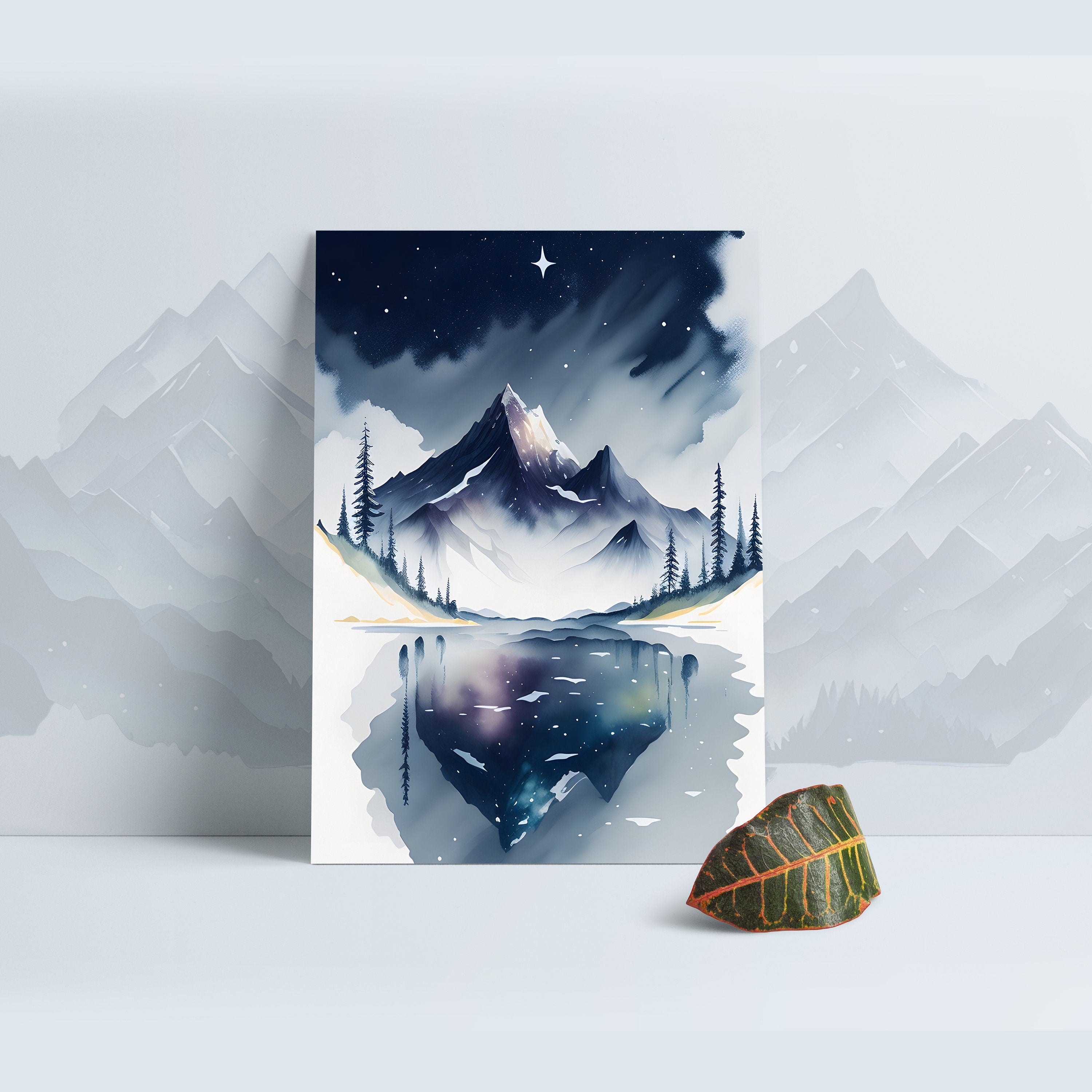 Celestial Beauty: Mountains Clipart - Watercolor Night Sky - Forest Clipart - Mountain Landscapes - Mountains in Night Sky Moonlit Mountain