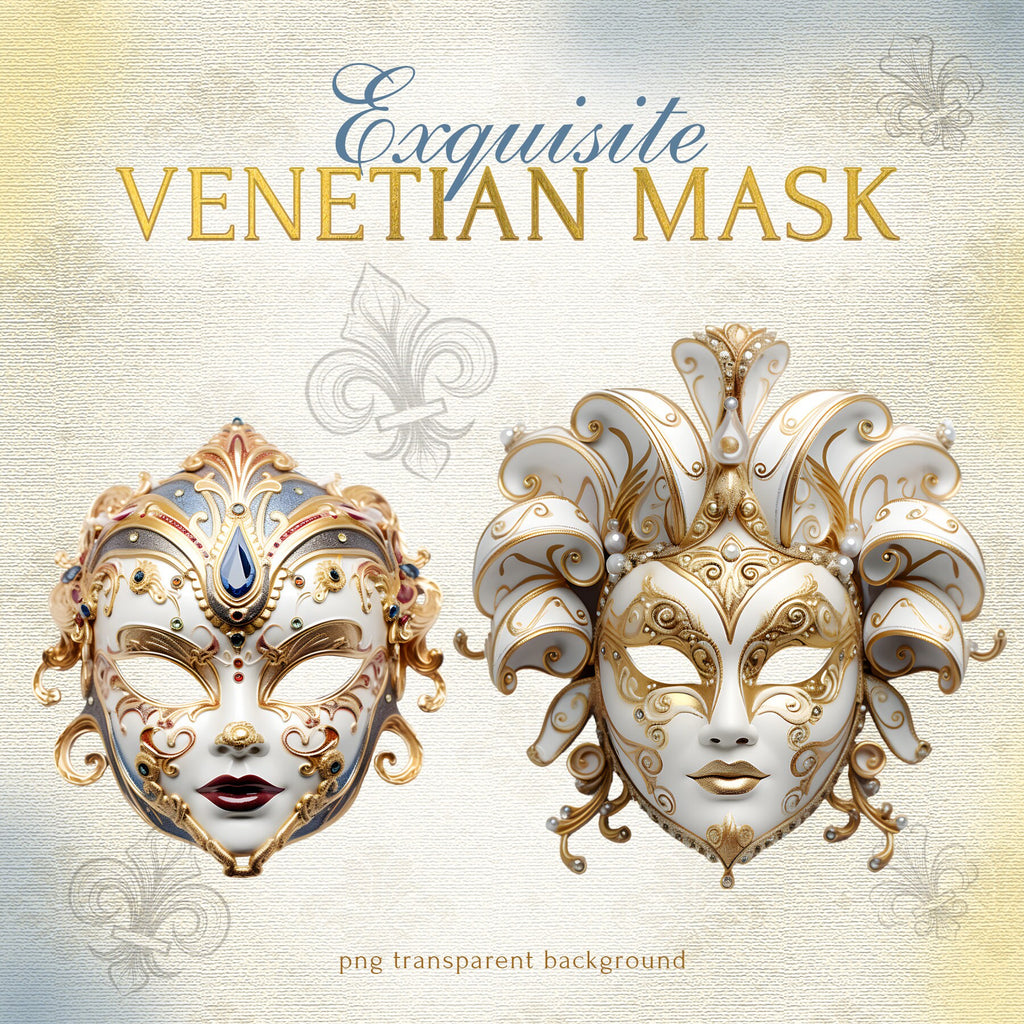 Clipart Măști Venețiene, Bal Mascat, Stil de Lux