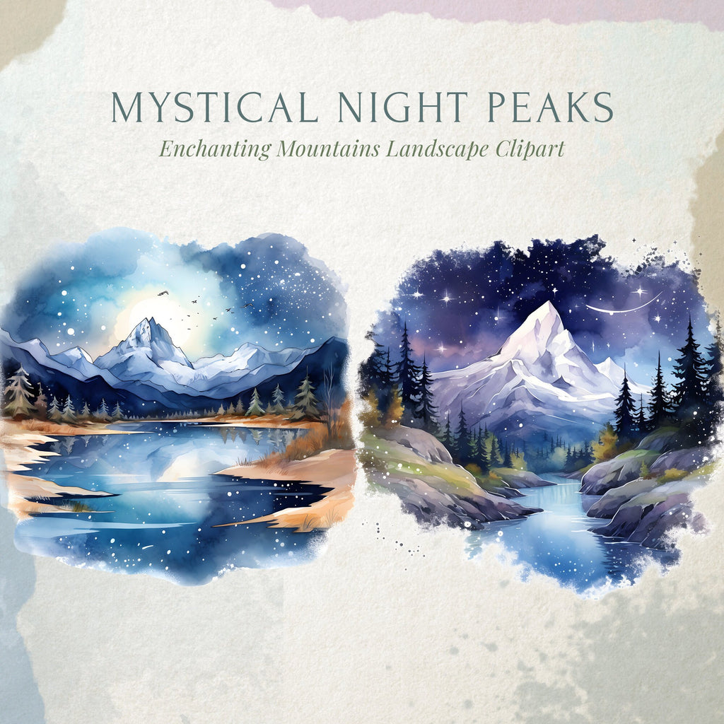 Mystical Night Peaks, Mountains Clipart, Watercolor Night Sky, Night Forest, Mountain Landscapes, Mountains Night Sky, Moonlit Mountain
