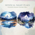 Mystical Night Peaks, Mountains Clipart, Watercolor Night Sky, Night Forest, Mountain Landscapes, Mountains Night Sky, Moonlit Mountain