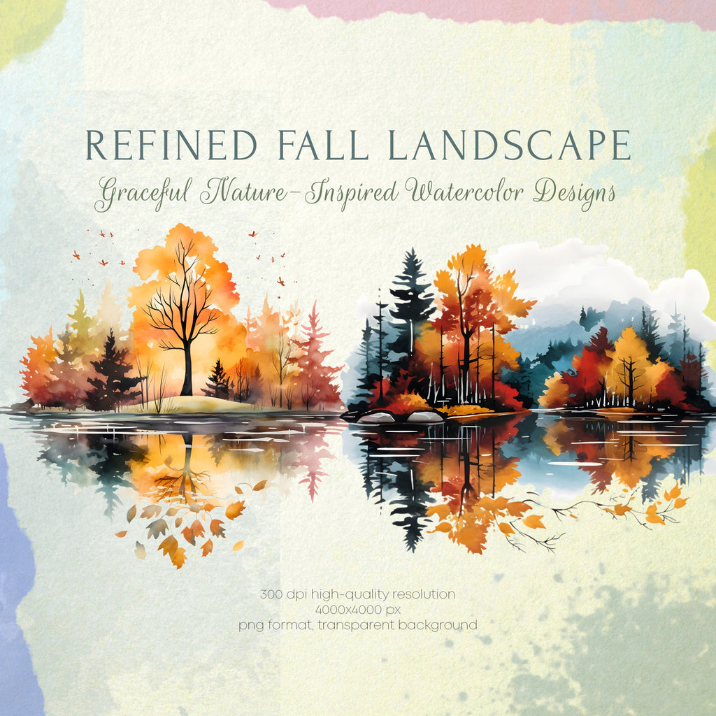 Watercolor Autumn Clipart - Watercolor Forest - Fall Landscapes - Autumn Forest - Watercolor Fall - Halloween Clipart - Autumn Landscape