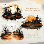 Post-Apocalyptic Halloween Landscape Halloween Forest - Watercolor Autumn Clipart - Halloween Clipart - Autumn Forest - Scary Landscape png