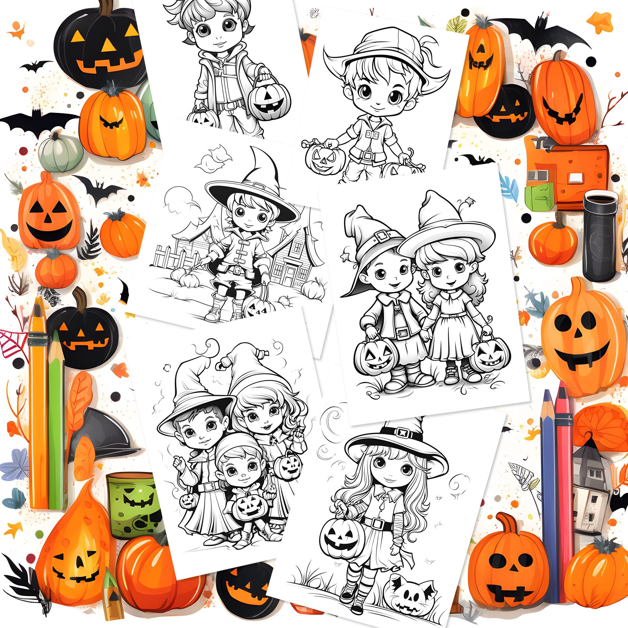 Halloween Coloring Book Pages for Children - 20 Coloring Pages - Kids Coloring Pages - Halloween Coloring PDF, Printable Coloring Pages