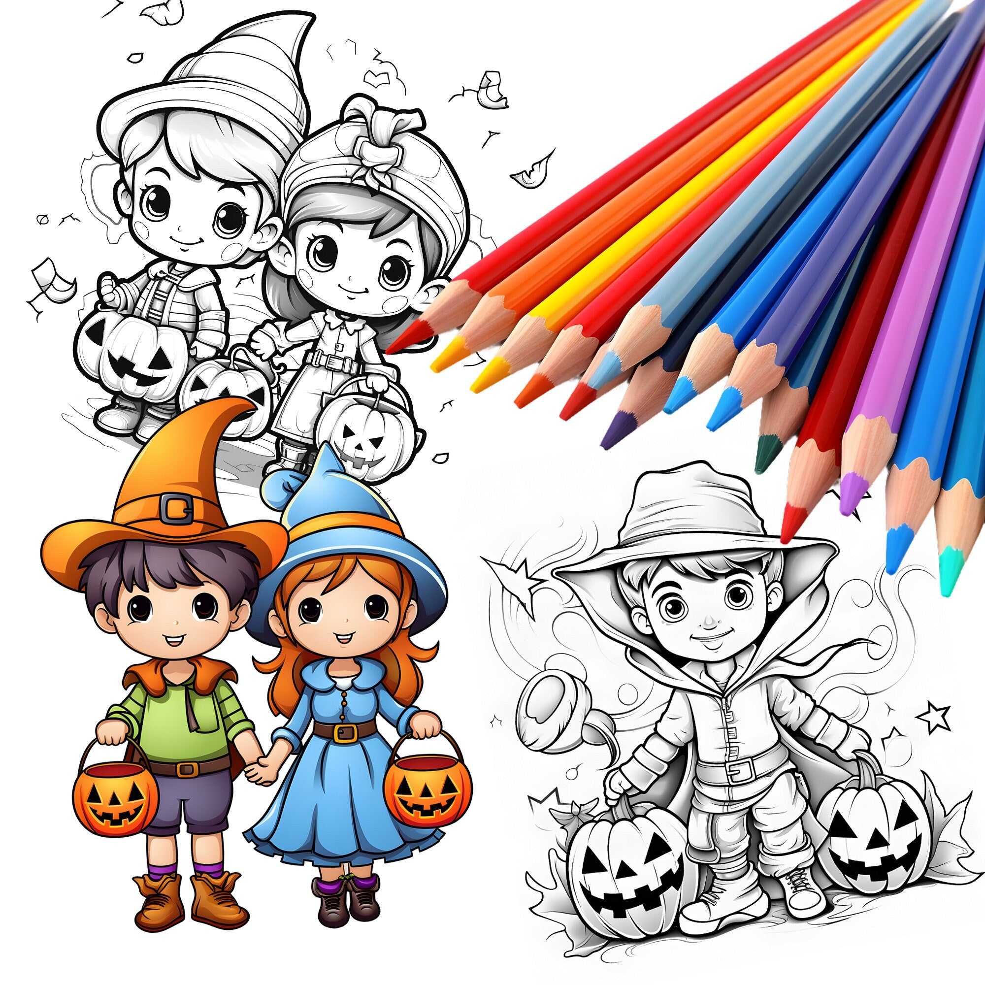 Halloween Coloring Book Pages for Children - 20 Coloring Pages - Kids Coloring Pages - Halloween Coloring PDF, Printable Coloring Pages