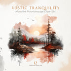 Rustic Tranquility, Fall clipart, autumn clipart, fall landscape, fall watercolor, autumn landscape, forest clipart, fall mountains, Muted ink, poster print, wall art, poster frame, autumn print