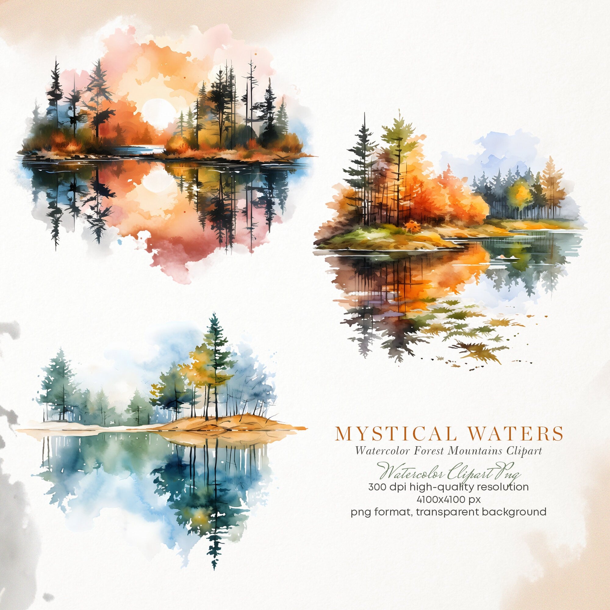 Mystical Waters - Watercolor Autumn - Watercolor Forest - Fall Landscapes - Autumn Forest - Wall Art - Autumn Print - Reflected Water - Lake
