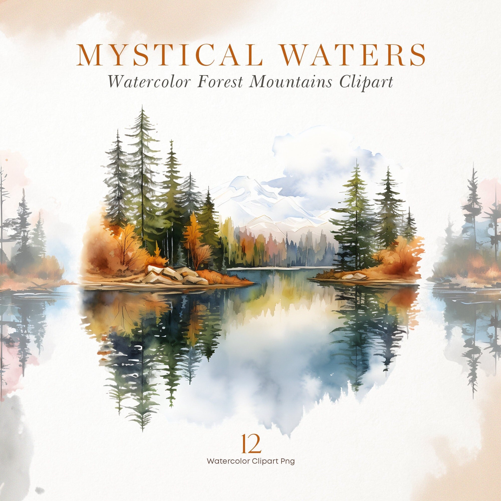 Mystical Waters - Watercolor Autumn - Watercolor Forest - Fall Landscapes - Autumn Forest - Wall Art - Autumn Print - Reflected Water - Lake