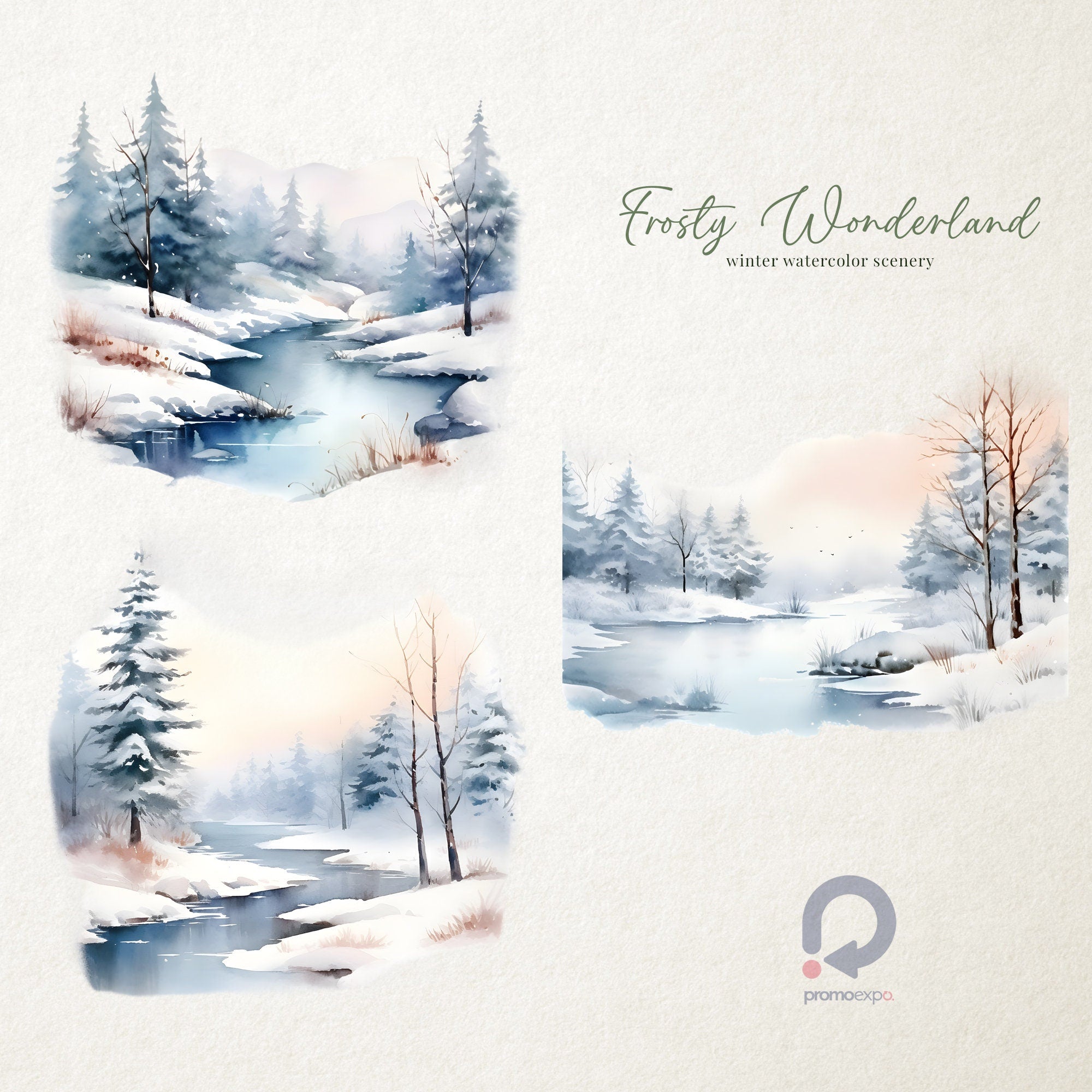 Frosty Wonderland, Winter Watercolor Scenery, Watercolor Landscapes, Landscapes Clipart, Winter Scenes, Winter Clipart, Fine Art Landscapes