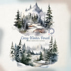 Cozy Winter Forest, Winter Watercolor Scenery, Watercolor Landscapes, Landscapes Clipart, Winter Scenes, Winter Clipart, Fine Art Landscapes