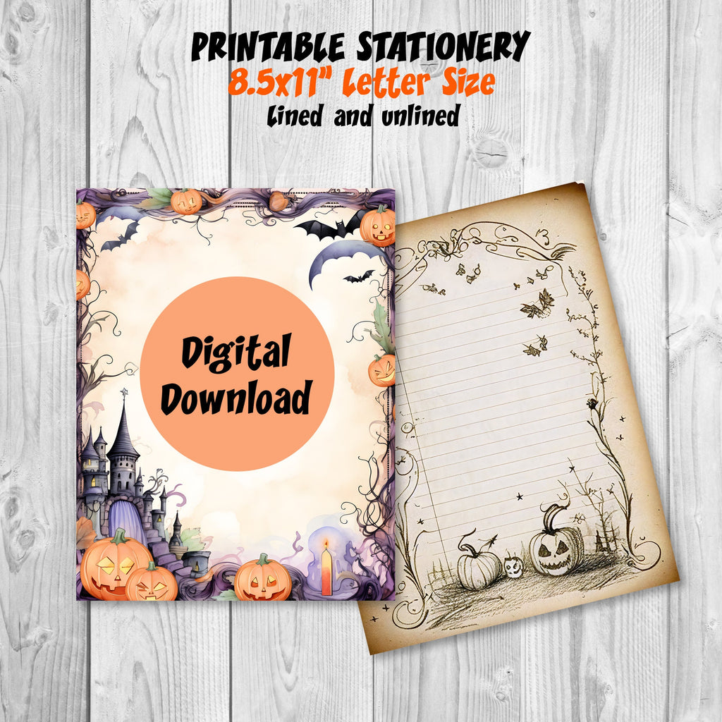 Printable Halloween Stationery - Letter Paper - Letterheads - 18 Designs - 8.5in x 11in - Commercial Use, Printable Pages, Halloween Paper