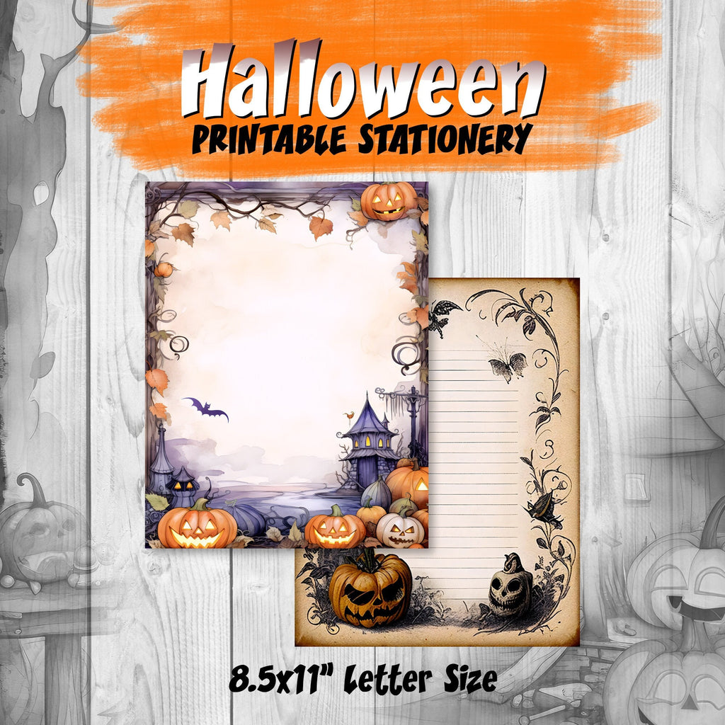 Printable Halloween Stationery - Letter Paper - Letterheads - 18 Designs - 8.5in x 11in - Commercial Use, Printable Pages, Halloween Paper
