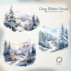 Cozy Winter Forest, Winter Watercolor Scenery, Watercolor Landscapes, Landscapes Clipart, Winter Scenes, Winter Clipart, Fine Art Landscapes