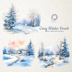 Cozy Winter Forest, Winter Watercolor Scenery, Watercolor Landscapes, Landscapes Clipart, Winter Scenes, Winter Clipart, Fine Art Landscapes