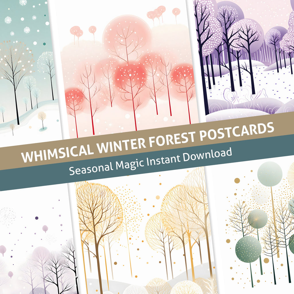 Whimsical winter forest postcards, Pocket Letter, Christmas postcards, Scrapbook, Junk Journal, December Daily, Printable, Embellishment