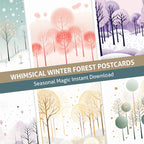 Whimsical winter forest postcards, Pocket Letter, Christmas postcards, Scrapbook, Junk Journal, December Daily, Printable, Embellishment