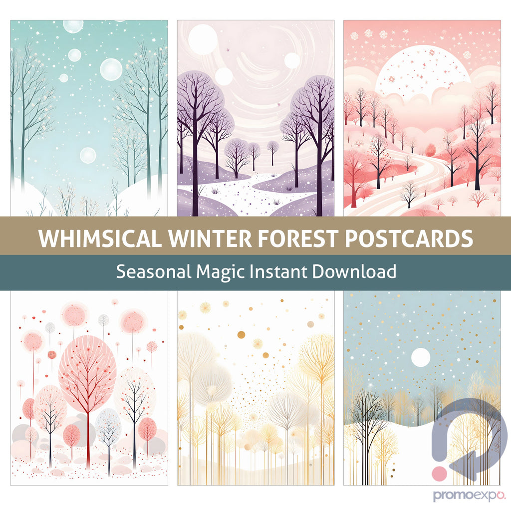 Whimsical winter forest postcards, Pocket Letter, Christmas postcards, Scrapbook, Junk Journal, December Daily, Printable, Embellishment