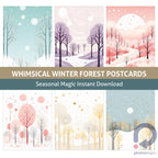 Whimsical winter forest postcards, Pocket Letter, Christmas postcards, Scrapbook, Junk Journal, December Daily, Printable, Embellishment