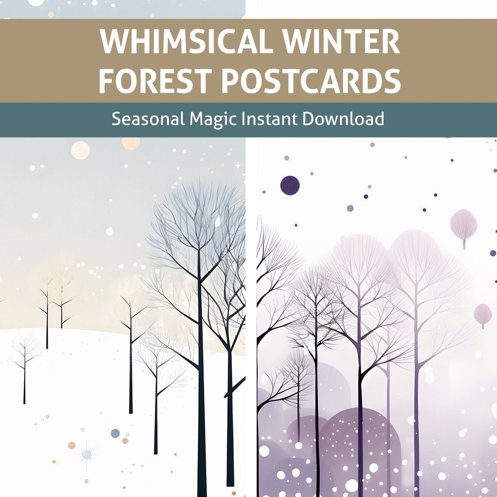 Whimsical winter forest postcards, Pocket Letter, Christmas postcards, Scrapbook, Junk Journal, December Daily, Printable, Embellishment