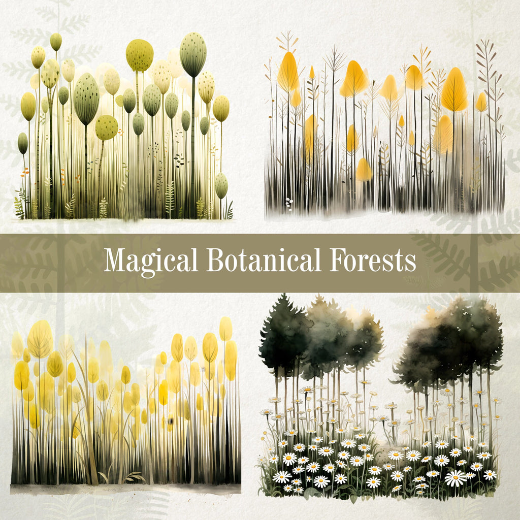 Magical Botanical Forests Watercolor, Fennel, Chamomile, Lemongrass, Whimsical Botanical Illustrations, Unique Nature Art - Enchanted Herbal