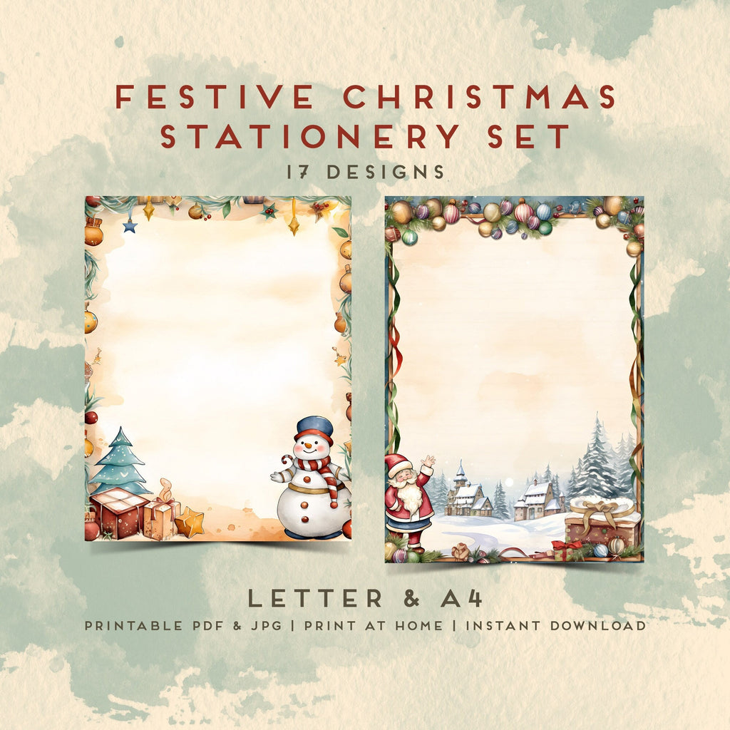 Festive Christmas Stationery Set - Letter & A4 - Letterheads - 17 Designs, Christmas Frame, Commercial Use, Printable Pages, Christmas Paper