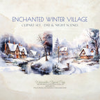 Enchanted Winter Village - Watercolor Winter Clipart - Watercolor Village - Snow Village - Winter Forest - Christmas Village - Winter Snow