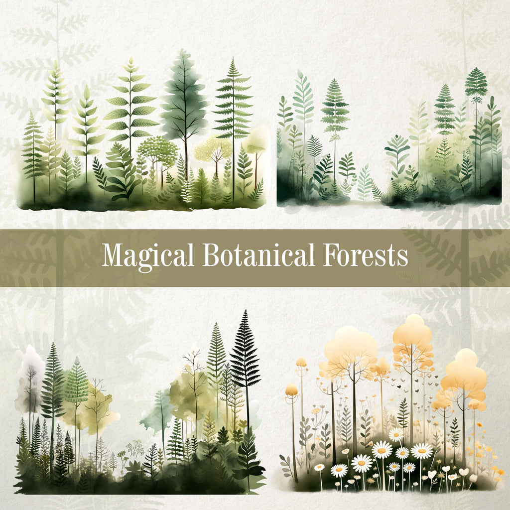 Magical Botanical Forests Watercolor, Fennel, Chamomile, Lemongrass, Whimsical Botanical Illustrations, Unique Nature Art - Enchanted Herbal