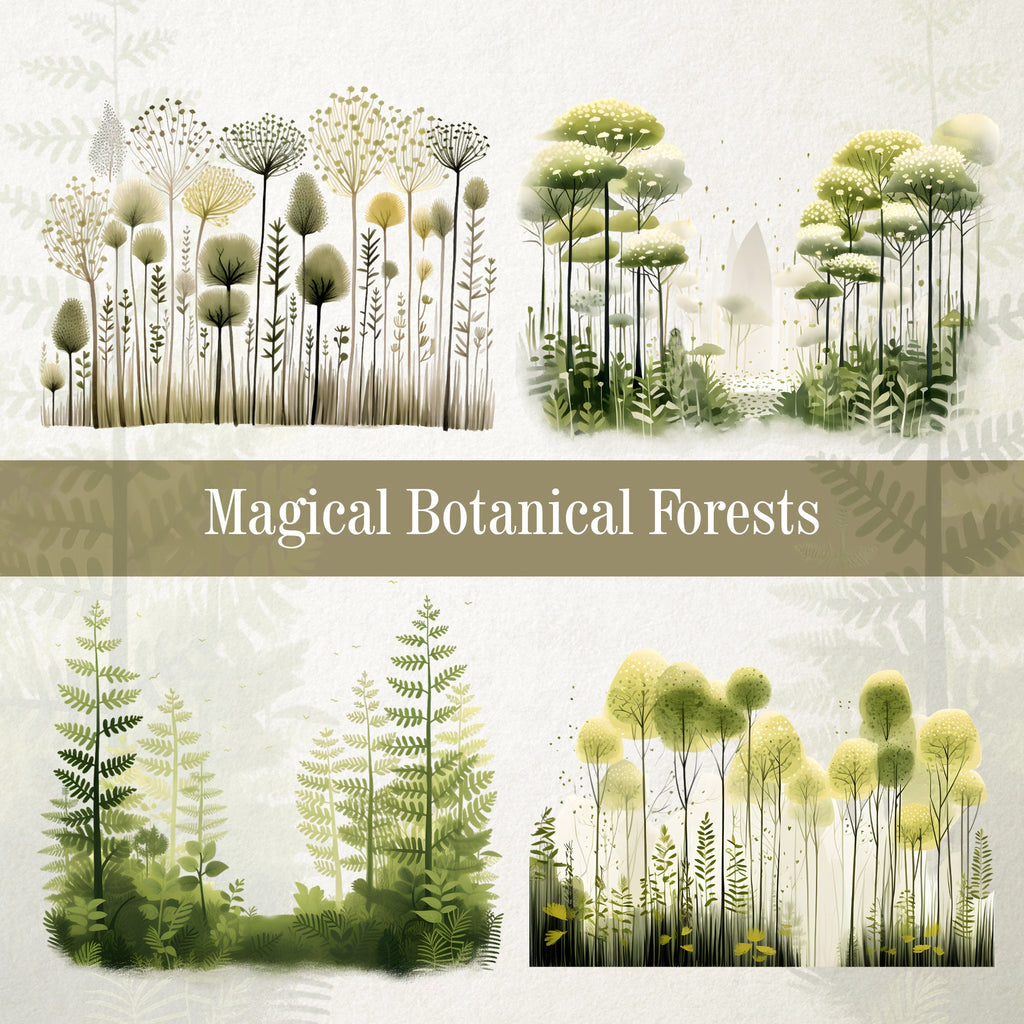 Magical Botanical Forests Watercolor, Fennel, Chamomile, Lemongrass, Whimsical Botanical Illustrations, Unique Nature Art - Enchanted Herbal