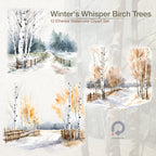 Winter's Whisper Birch Trees Clipart, Winter Forest Watercolor, Watercolor Landscapes, Landscapes Clipart, Winter Scenes, Winter Clipart
