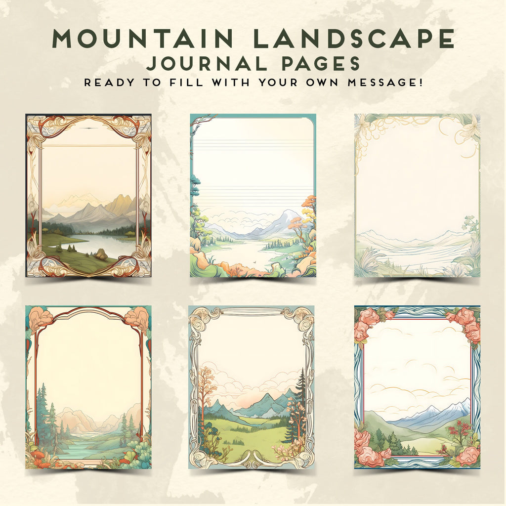 Mountain Landscape Journal Pages | Printable Stationery Set | A4 & Letter Sizes | Mountains Scene | Commercial Use | Printable Pages