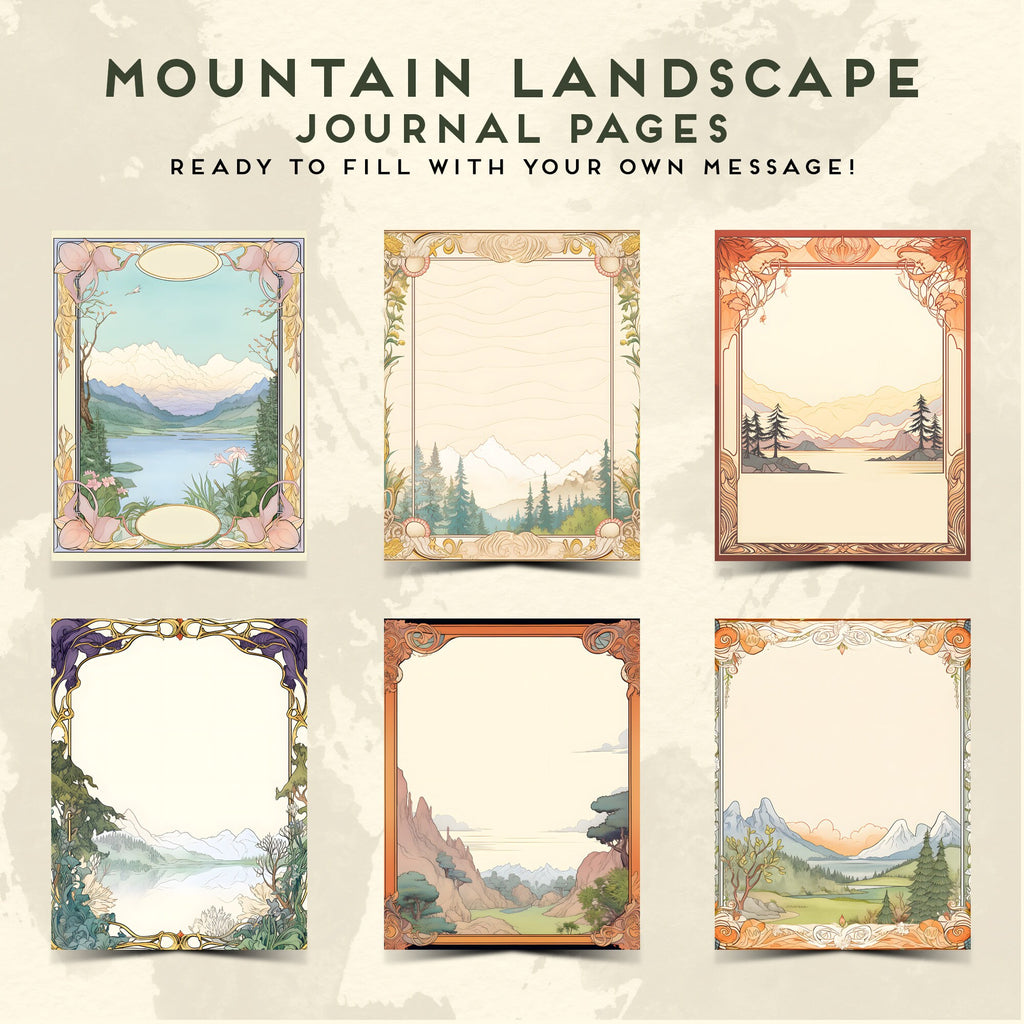 Mountain Landscape Journal Pages | Printable Stationery Set | A4 & Letter Sizes | Mountains Scene | Commercial Use | Printable Pages