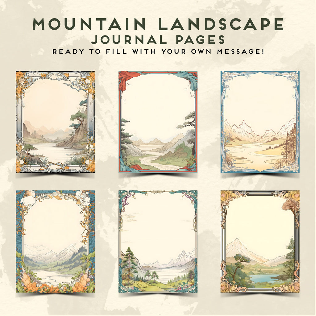 Mountain Landscape Journal Pages | Printable Stationery Set | A4 & Letter Sizes | Mountains Scene | Commercial Use | Printable Pages