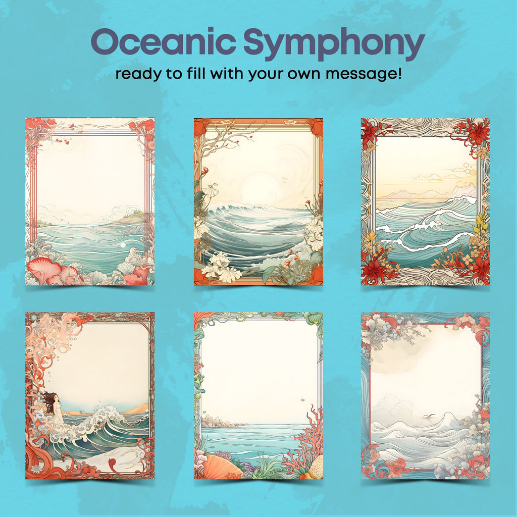 Oceanic Symphony Journal Pages | Printable Stationery Set | A4 & Letter Sizes | Ocean Scene | Coral Rhapsody | Sea Siren | Printable Pages