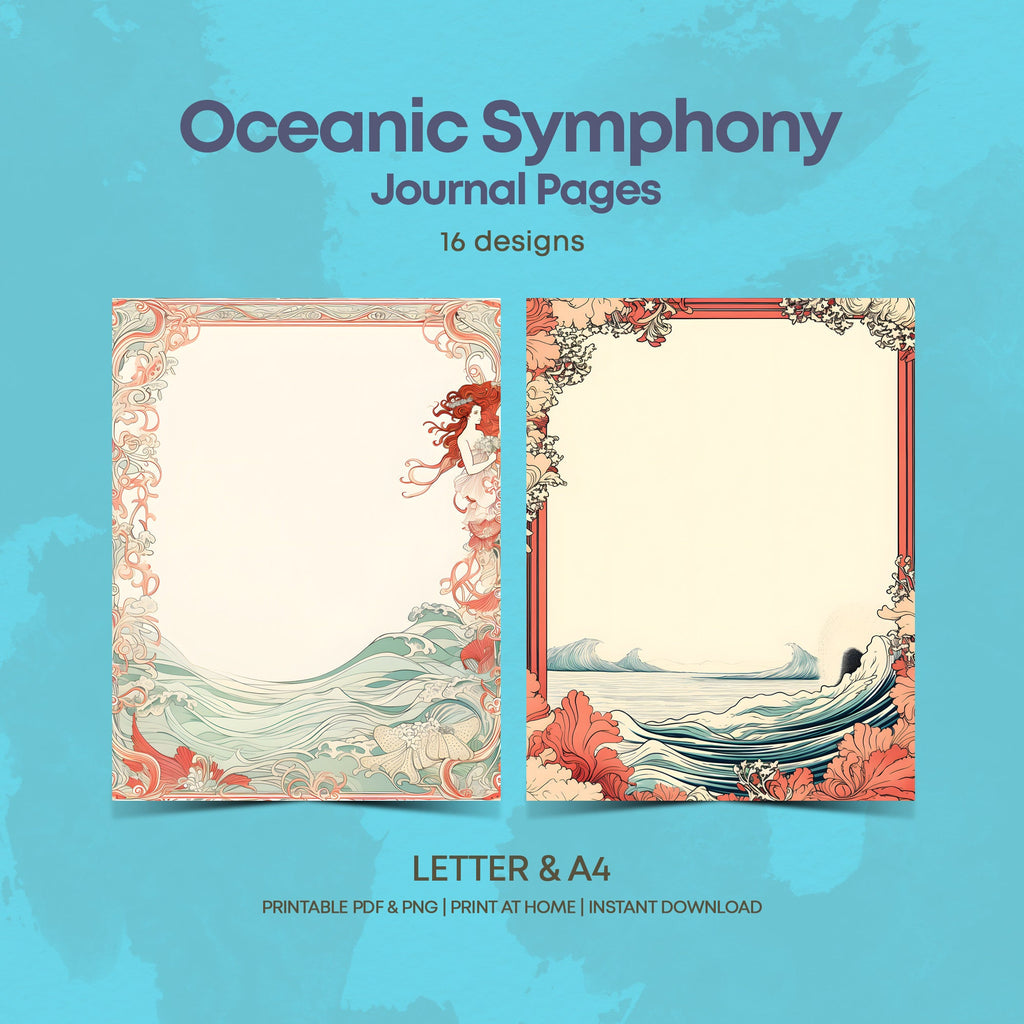 Oceanic Symphony Journal Pages | Printable Stationery Set | A4 & Letter Sizes | Ocean Scene | Coral Rhapsody | Sea Siren | Printable Pages
