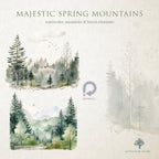 Majestic Spring Mountains - Watercolor Landscape Forest, Peaks Serene Views - Watercolor Clipart - Mountain Landscapes - Watercolor Forest