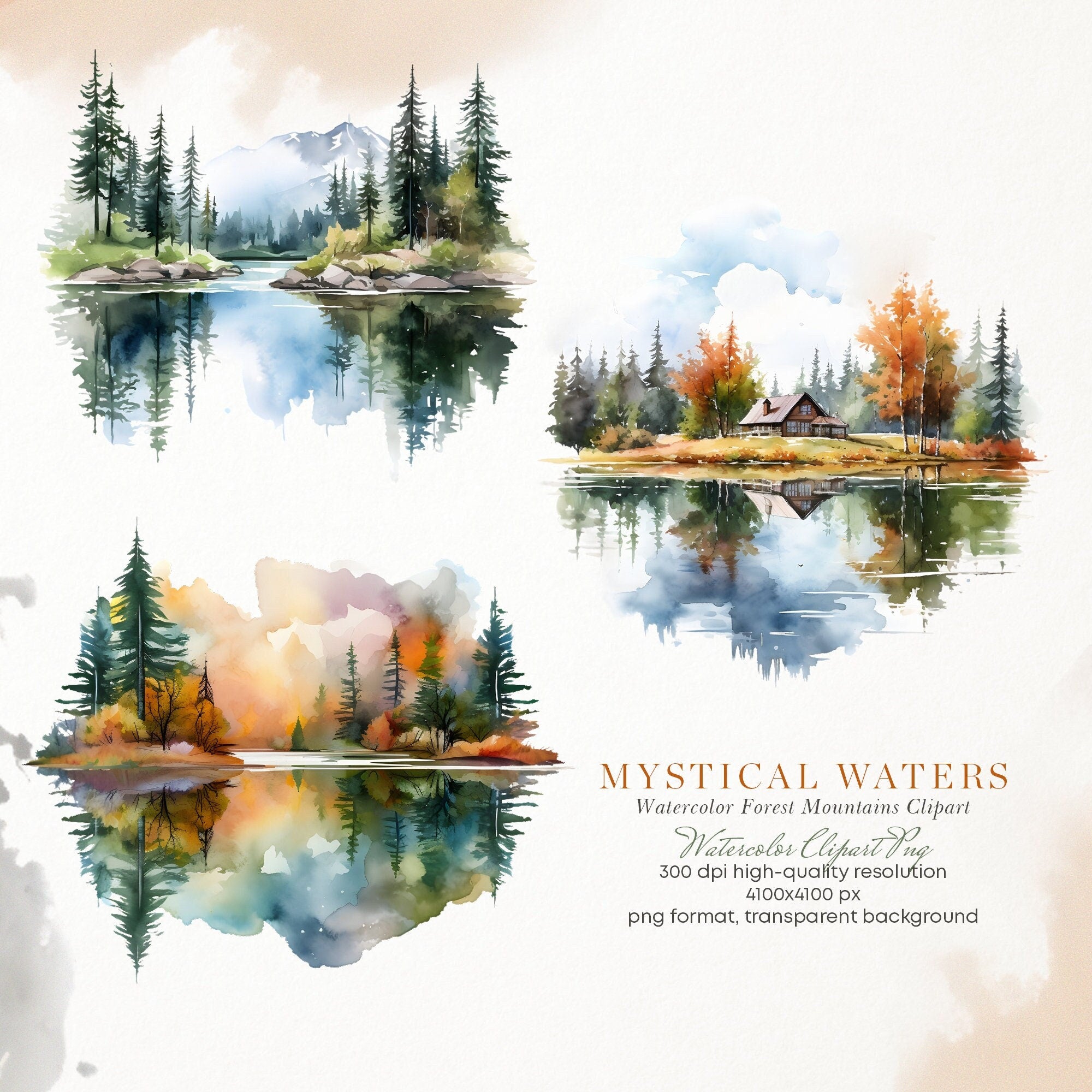 Mystical Waters - Watercolor Autumn - Watercolor Forest - Fall Landscapes - Autumn Forest - Wall Art - Autumn Print - Reflected Water - Lake