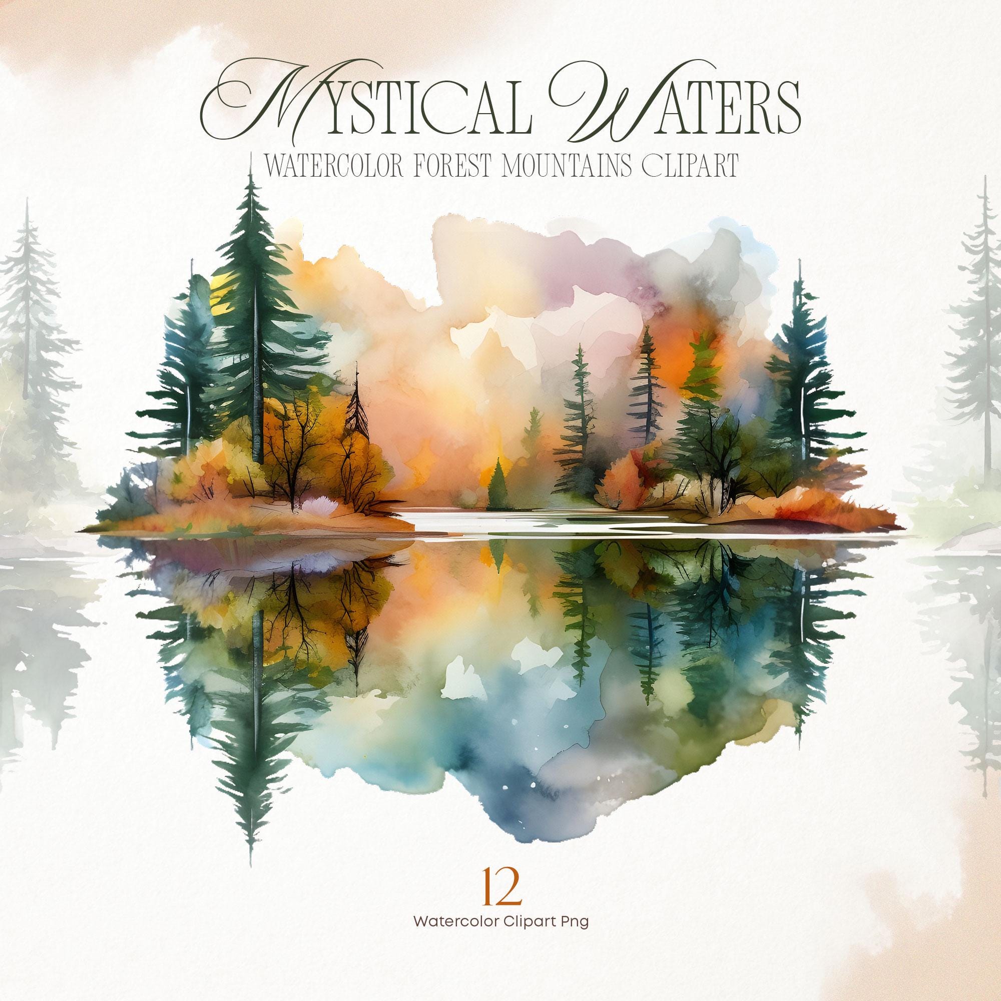 Mystical Waters - Watercolor Autumn - Watercolor Forest - Fall Landscapes - Autumn Forest - Wall Art - Autumn Print - Reflected Water - Lake, Fall Landscapes, Landscape Painting